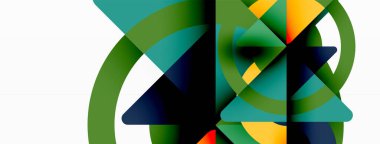 Yaratıcı geometrik duvar kağıdı. Asgari soyut arkaplan. Duvar kağıdı arkaplanı veya iniş sayfası için üçgenler ve daireler kompozisyon vektör çizimi