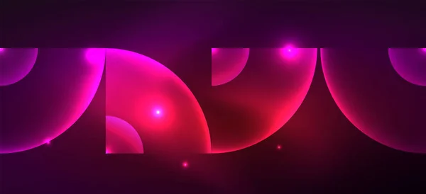 Glänzend Neon Geometrischen Abstrakten Hintergrund Leuchtende Lichter Auf Runden Formen — Stockvektor