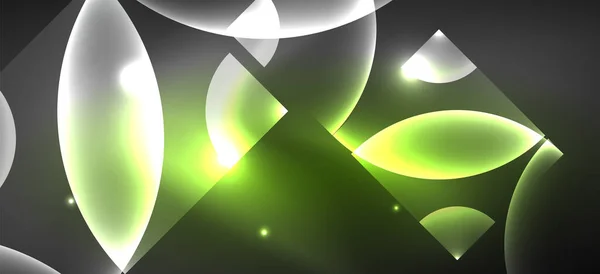 Λαμπερό Νέον Γεωμετρικό Αφηρημένο Φόντο Λαμπερά Φώτα Στρογγυλά Σχήματα Τρίγωνα — Διανυσματικό Αρχείο