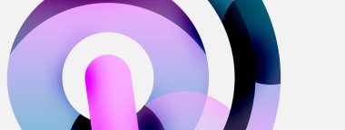 Yuvarlak şekiller daireler ve diğer geometrik şekiller. Duvar kağıdı afişi arkaplan kartı veya iniş sayfası için vektör illüstrasyonu