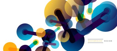 Soyut arkaplan. Yuvarlak noktalar çizgilerle birleşti. Duvar kağıdı, afiş, arkaplan veya iniş için moda tekno iş şablonu