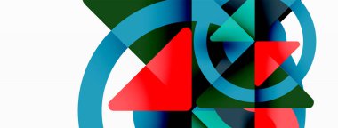 Yaratıcı geometrik duvar kağıdı. Asgari soyut arkaplan. Duvar kağıdı arkaplanı veya iniş sayfası için üçgenler ve daireler kompozisyon vektör çizimi