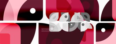 Renkli minimetrik geometrik soyut arkaplan. Yuvarlak elementlerle üçgen şekli, daireler. Duvar kağıdı, afiş, arkaplan veya iniş için moda tekno iş şablonu