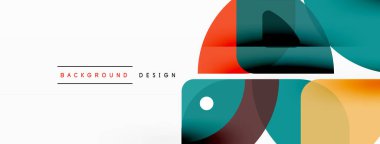 Renkli minimetrik geometrik soyut arkaplan. Yuvarlak elementlerle üçgen şekli, daireler. Duvar kağıdı, afiş, arkaplan veya iniş için moda tekno iş şablonu