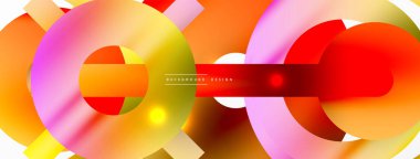 Minimum geometrik soyut arkaplan. Parlak ve parlak daire, çizgi ve yuvarlak şekiller tasarım. Duvar kağıdı, afiş, arkaplan veya iniş için moda tekno iş şablonu