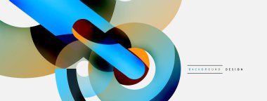 Yuvarlak şekiller daireler ve diğer geometrik şekiller. Duvar kağıdı afişi arkaplan kartı veya iniş sayfası için vektör illüstrasyonu