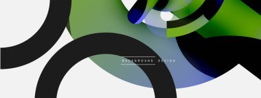 Yuvarlak şekiller daireler ve diğer geometrik şekiller. Duvar kağıdı afişi arkaplan kartı veya iniş sayfası için vektör illüstrasyonu