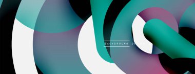 Yuvarlak şekiller daireler ve diğer geometrik şekiller. Duvar kağıdı afişi arkaplan kartı veya iniş sayfası için vektör illüstrasyonu