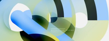 Yuvarlak şekiller daireler ve diğer geometrik şekiller. Duvar kağıdı afişi arkaplan kartı veya iniş sayfası için vektör illüstrasyonu