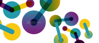 Soyut arkaplan. Yuvarlak noktalar çizgilerle birleşti. Duvar kağıdı, afiş, arkaplan veya iniş için moda tekno iş şablonu