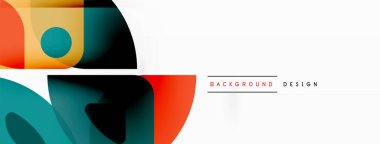 Renkli minimetrik geometrik soyut arkaplan. Yuvarlak elementlerle üçgen şekli, daireler. Duvar kağıdı, afiş, arkaplan veya iniş için moda tekno iş şablonu