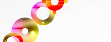 Minimum geometrik soyut arkaplan. Parlak ve parlak daire, çizgi ve yuvarlak şekiller tasarım. Duvar kağıdı, afiş, arkaplan veya iniş için moda tekno iş şablonu