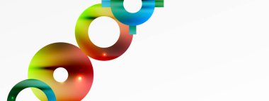 Minimum geometrik soyut arkaplan. Parlak ve parlak daire, çizgi ve yuvarlak şekiller tasarım. Duvar kağıdı, afiş, arkaplan veya iniş için moda tekno iş şablonu
