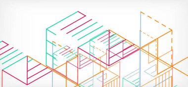 Soyut arkaplan. Beyaz arkaplanda renk çizgileri. Doğrusal soyut kompozisyon. Duvar kağıdı, afiş, arkaplan, iniş sayfası için tekno veya iş konsepti