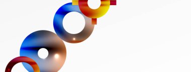 Minimum geometrik soyut arkaplan. Parlak ve parlak daire, çizgi ve yuvarlak şekiller tasarım. Duvar kağıdı, afiş, arkaplan veya iniş için moda tekno iş şablonu