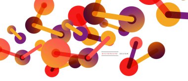 Soyut arkaplan. Yuvarlak noktalar çizgilerle birleşti. Duvar kağıdı, afiş, arkaplan veya iniş için moda tekno iş şablonu