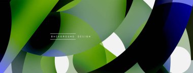 Yuvarlak şekiller daireler ve diğer geometrik şekiller. Duvar kağıdı afişi arkaplan kartı veya iniş sayfası için vektör illüstrasyonu