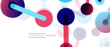 Soyut arkaplan. Yuvarlak noktalar çizgilerle birleşti. Duvar kağıdı, afiş, arkaplan veya iniş için moda tekno iş şablonu