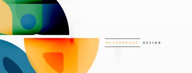 Renkli minimetrik geometrik soyut arkaplan. Yuvarlak elementlerle üçgen şekli, daireler. Duvar kağıdı, afiş, arkaplan veya iniş için moda tekno iş şablonu