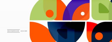 Renkli minimetrik geometrik soyut arkaplan. Yuvarlak elementlerle üçgen şekli, daireler. Duvar kağıdı, afiş, arkaplan veya iniş için moda tekno iş şablonu