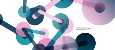 Soyut arkaplan. Yuvarlak noktalar çizgilerle birleşti. Duvar kağıdı, afiş, arkaplan veya iniş için moda tekno iş şablonu