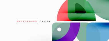 Renkli minimetrik geometrik soyut arkaplan. Yuvarlak elementlerle üçgen şekli, daireler. Duvar kağıdı, afiş, arkaplan veya iniş için moda tekno iş şablonu