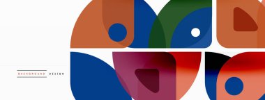 Renkli minimetrik geometrik soyut arkaplan. Yuvarlak elementlerle üçgen şekli, daireler. Duvar kağıdı, afiş, arkaplan veya iniş için moda tekno iş şablonu