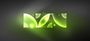 Parlak ışık efektli soyut bir arkaplan. Yuvarlak şekiller, üçgenler ve daireler. Yapay Zeka teknolojisi, engelleme zinciri, iletişim, 5G, bilim, iş ve teknoloji konsepti için duvar kağıdı