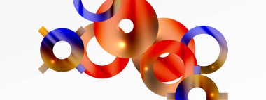 Minimum geometrik soyut arkaplan. Parlak ve parlak daire, çizgi ve yuvarlak şekiller tasarım. Duvar kağıdı, afiş, arkaplan veya iniş için moda tekno iş şablonu