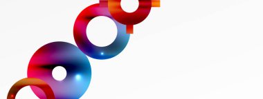 Minimum geometrik soyut arkaplan. Parlak ve parlak daire, çizgi ve yuvarlak şekiller tasarım. Duvar kağıdı, afiş, arkaplan veya iniş için moda tekno iş şablonu