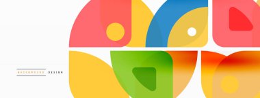 Renkli minimetrik geometrik soyut arkaplan. Yuvarlak elementlerle üçgen şekli, daireler. Duvar kağıdı, afiş, arkaplan veya iniş için moda tekno iş şablonu