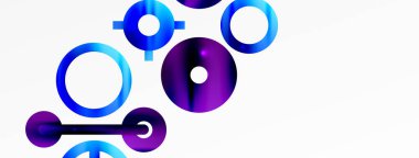 Minimum geometrik soyut arkaplan. Parlak ve parlak daire, çizgi ve yuvarlak şekiller tasarım. Duvar kağıdı, afiş, arkaplan veya iniş için moda tekno iş şablonu