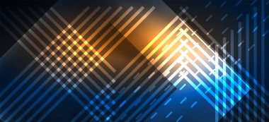 Arka plan duvar kağıtları, parlak çizgiler ve geometrik şekiller. Yapay Zeka teknolojisi, engelleme zinciri, iletişim, 5G, bilim, iş ve teknoloji konsepti için koyu duvar kağıdı