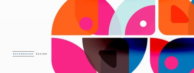 Renkli minimetrik geometrik soyut arkaplan. Yuvarlak elementlerle üçgen şekli, daireler. Duvar kağıdı, afiş, arkaplan veya iniş için moda tekno iş şablonu