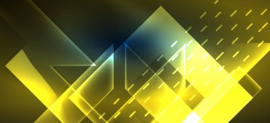 Arkaplanda parlak çizgiler ve geometrik şekiller var. Yapay zeka teknolojisi, engelleme zinciri, dijital, iletişim, 5G, bilim konsepti için karanlık duvar kağıdındaki ışıklar