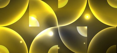 Parlak ışık efektli soyut bir arkaplan. Yuvarlak şekiller, üçgenler ve daireler. Yapay Zeka teknolojisi, engelleme zinciri, iletişim, 5G, bilim, iş ve teknoloji konsepti için duvar kağıdı