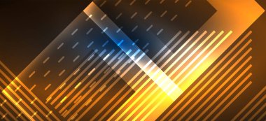 Arkaplanda parlak çizgiler ve geometrik şekiller var. Yapay zeka teknolojisi, engelleme zinciri, dijital, iletişim, 5G, bilim konsepti için karanlık duvar kağıdındaki ışıklar