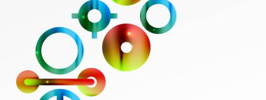 Minimum geometrik soyut arkaplan. Parlak ve parlak daire, çizgi ve yuvarlak şekiller tasarım. Duvar kağıdı, afiş, arkaplan veya iniş için moda tekno iş şablonu