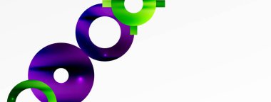 Minimum geometrik soyut arkaplan. Parlak ve parlak daire, çizgi ve yuvarlak şekiller tasarım. Duvar kağıdı, afiş, arkaplan veya iniş için moda tekno iş şablonu