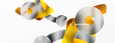 Metalik parlak geometrik yüzeyler, yuvarlak şekiller ve daireler. Duvar kağıdı, afiş, arkaplan, kart, kitap illüstrasyonu, iniş sayfası için dijital ağ geleceksel şablonu