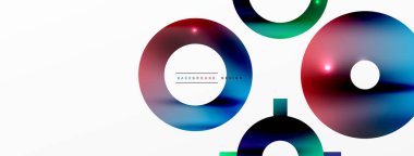 Minimum geometrik soyut arkaplan. Parlak ve parlak daire, çizgi ve yuvarlak şekiller tasarım. Duvar kağıdı, afiş, arkaplan veya iniş için moda tekno iş şablonu