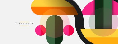 Geometrik şekiller bileşim soyut arkaplan. Çember çizgileri ve dikdörtgenler. Duvar kağıdı afişi veya iniş sayfası için vektör illüstrasyonu