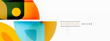 Renkli minimetrik geometrik soyut arkaplan. Yuvarlak elementlerle üçgen şekli, daireler. Duvar kağıdı, afiş, arkaplan veya iniş için moda tekno iş şablonu