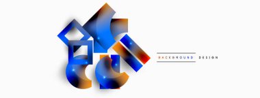 Minimum geometrik soyut arkaplan. İlkel şekiller kompozisyon arkaplanı. Duvar kağıdı, afiş, arkaplan veya iniş için moda tekno iş şablonu