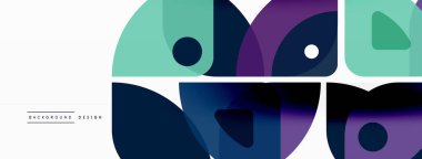 Renkli minimetrik geometrik soyut arkaplan. Yuvarlak elementlerle üçgen şekli, daireler. Duvar kağıdı, afiş, arkaplan veya iniş için moda tekno iş şablonu