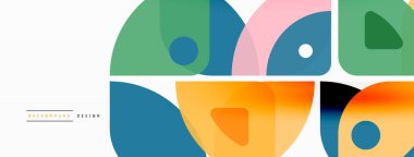 Renkli minimetrik geometrik soyut arkaplan. Yuvarlak elementlerle üçgen şekli, daireler. Duvar kağıdı, afiş, arkaplan veya iniş için moda tekno iş şablonu