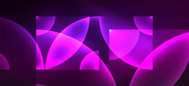 Parlak ışık efektli soyut bir arkaplan. Yuvarlak şekiller, üçgenler ve daireler. Yapay Zeka teknolojisi, engelleme zinciri, iletişim, 5G, bilim, iş ve teknoloji konsepti için duvar kağıdı