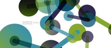 Soyut arkaplan. Yuvarlak noktalar çizgilerle birleşti. Duvar kağıdı, afiş, arkaplan veya iniş için moda tekno iş şablonu