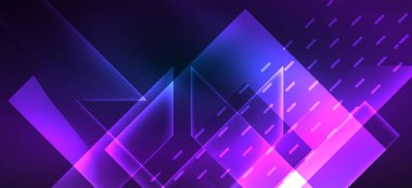 Arkaplanda parlak çizgiler ve geometrik şekiller var. Yapay zeka teknolojisi, engelleme zinciri, dijital, iletişim, 5G, bilim konsepti için karanlık duvar kağıdındaki ışıklar