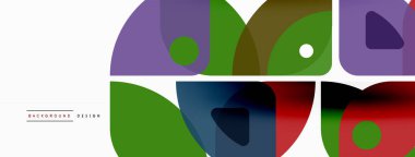 Renkli minimetrik geometrik soyut arkaplan. Yuvarlak elementlerle üçgen şekli, daireler. Duvar kağıdı, afiş, arkaplan veya iniş için moda tekno iş şablonu